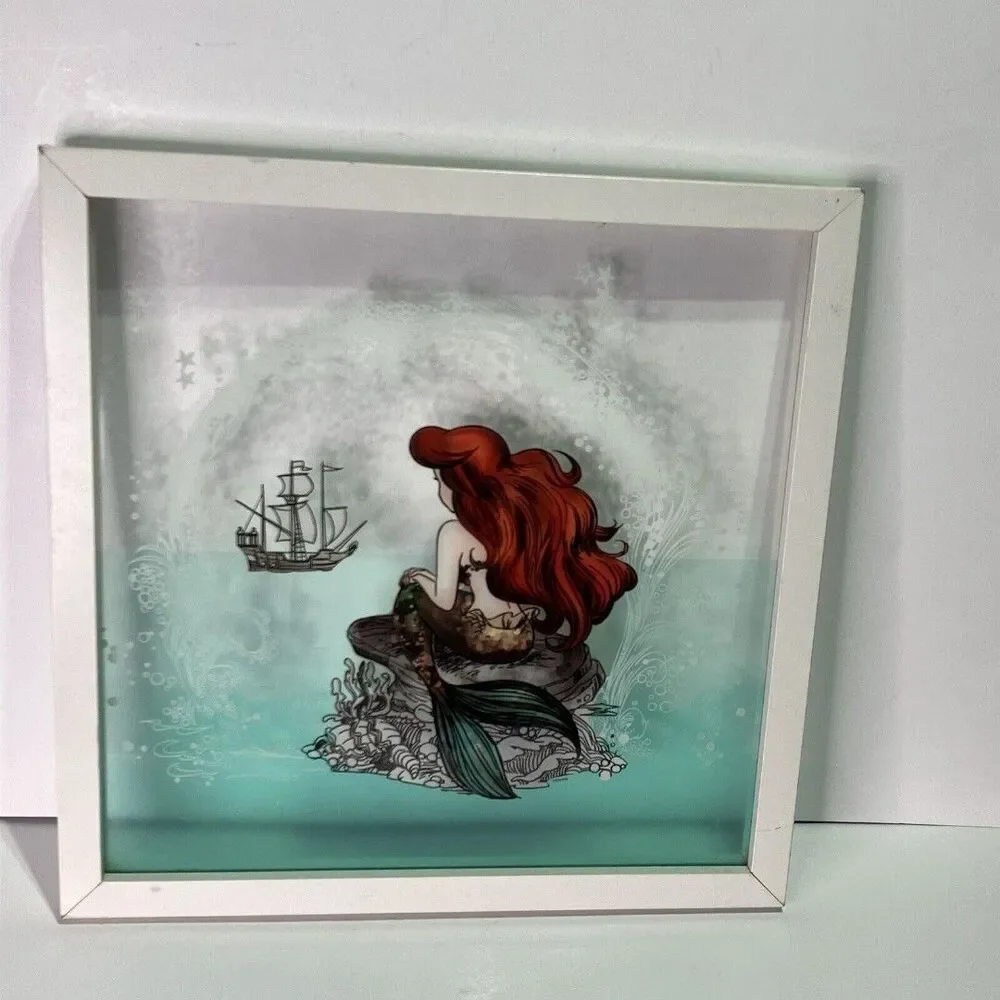 Disney The Little Mermaid Ariel Glass Wood Hanging Wall Decor 14” Square